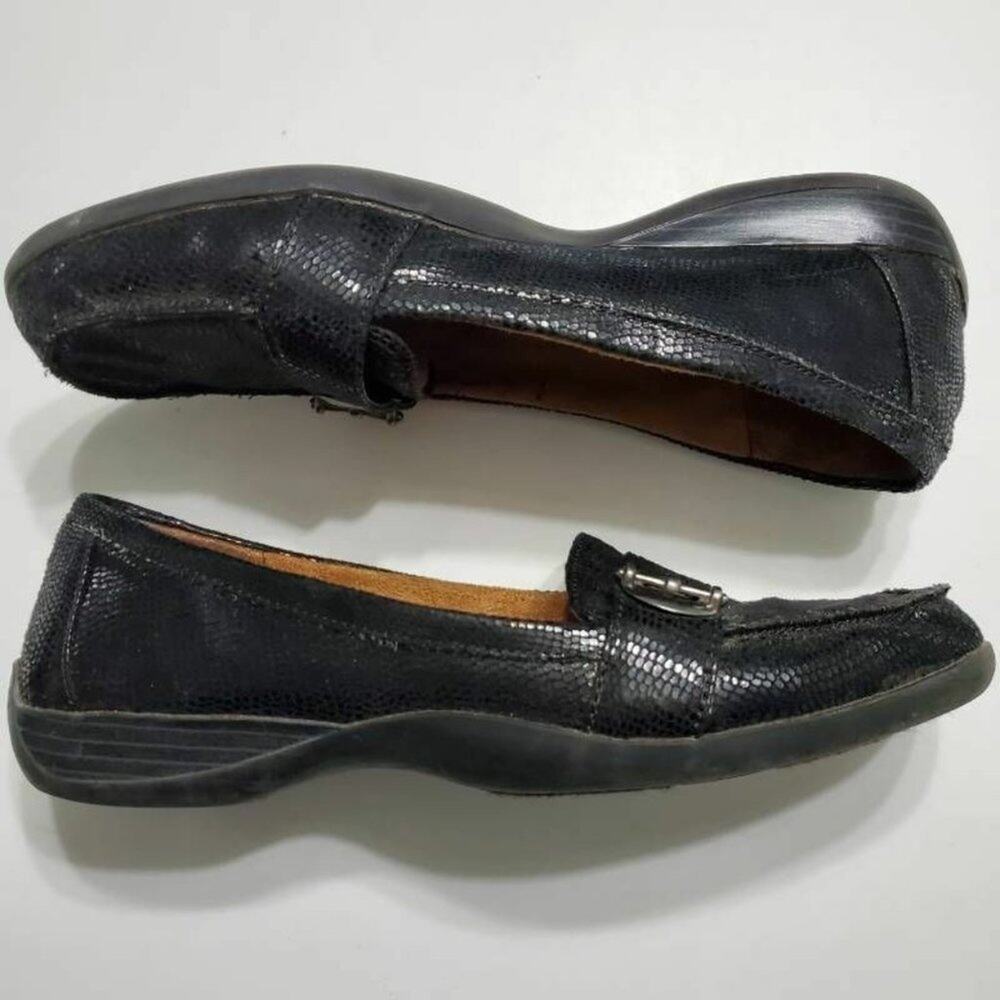 Naturalizer Womens Chance Loafer Flat Shoes Black Snakeskin Moc Toe Slip On 8 M